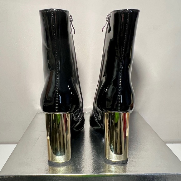 Chunky High Heel Black Patent Faux Leather Ankle Boots Size 8 - Picture 6 of 10